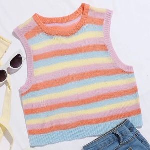 SHEIN Rainbow Striped Crop Knit Sweater Vest